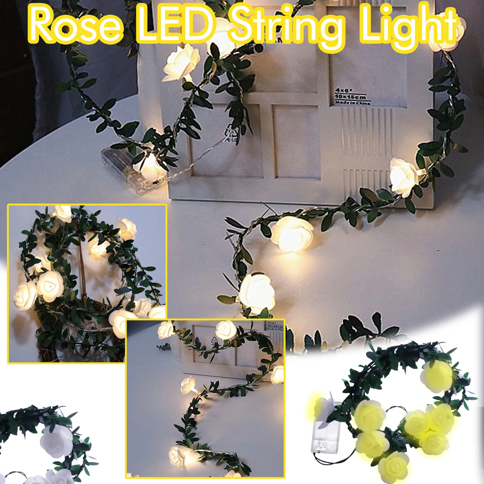 

1.5m Warm White Leds Rose Flower LED Fairy String Lights Battery Powered Wedding Valentine's Day Event Party Garland Decor