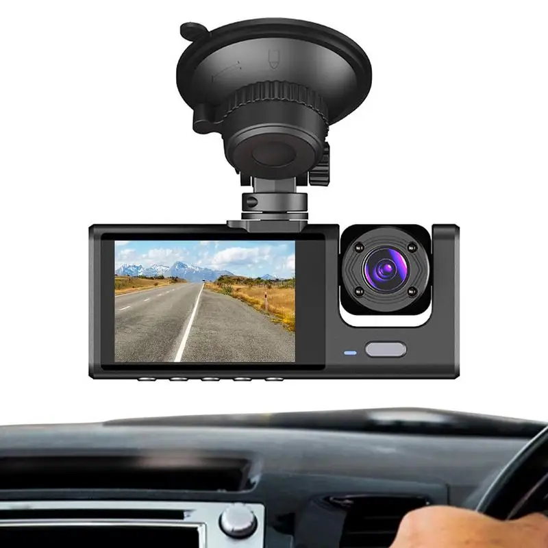 

3-канальная камера для автомобиля, видеорегистратор, видеорегистратор, черный ящик, DVR с камерой заднего вида, 24-часовой монитор парковки
