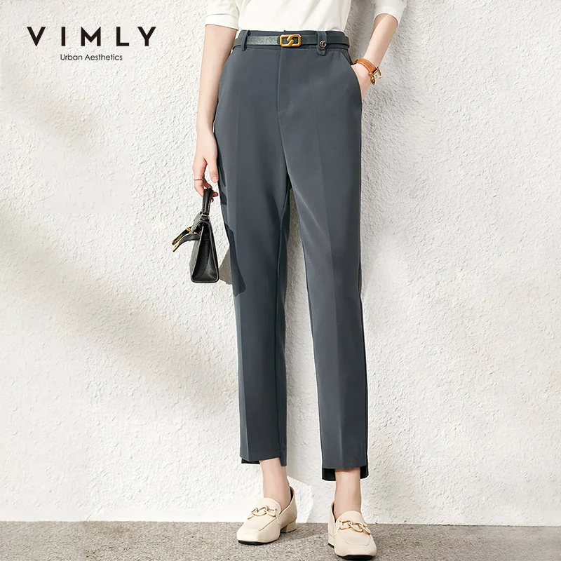 

VIMLY Spring Pants For Women 2022 Elegant Office Lady Ankle Length Loose Pants High Waist Women's Trousers Female Bottoms V1027