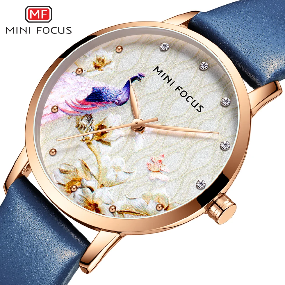 

Модные женские Синие кварцевые часы MINI FOCUS, брендовые роскошные женские кожаные часы, повседневные водонепроницаемые наручные часы, подаро...