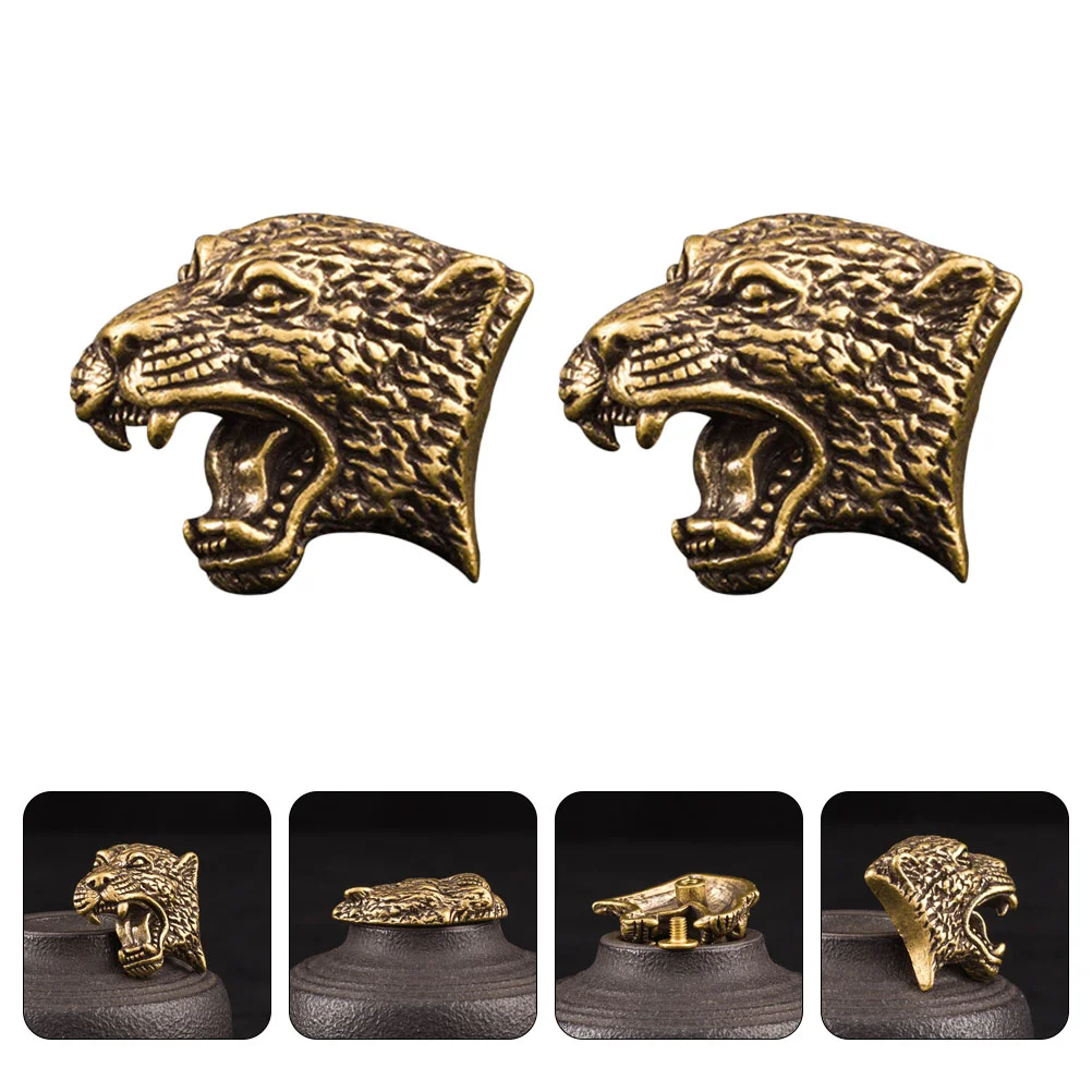 

2 Pcs Chinoiserie Decor Head Statue Brass Fasteners Jewelry Findings Metal Buttons Head Charm Suitcase Tiger Head Brass