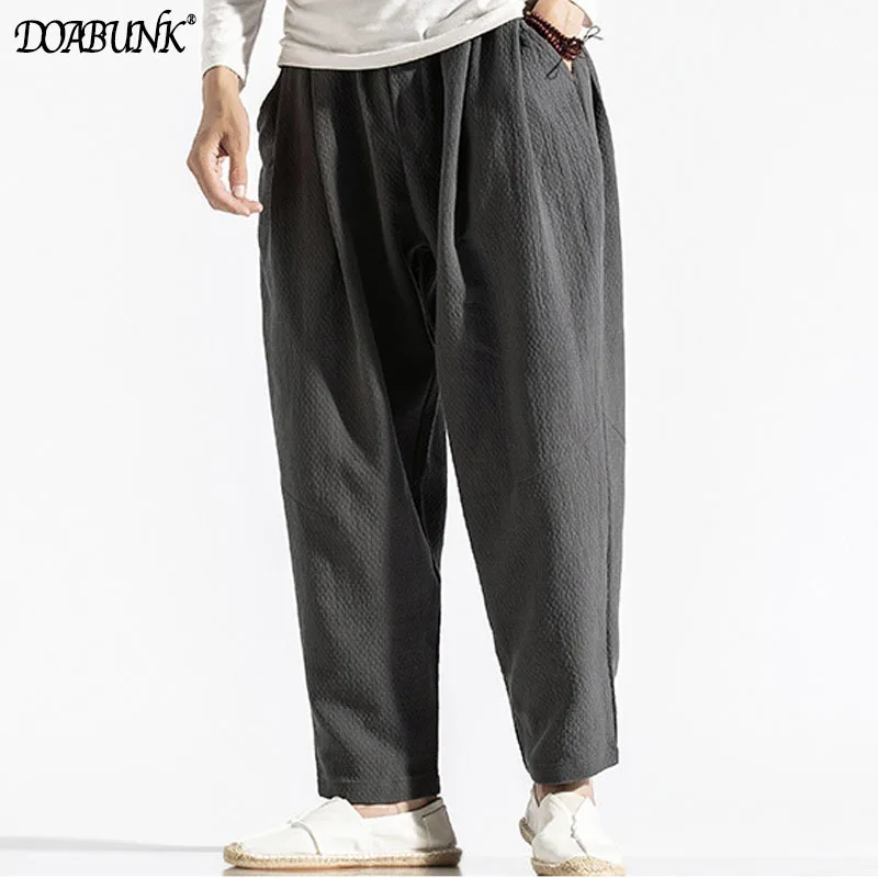 2022 New Men's Casual Linen Pants Male Solid Color Harem Pants Loose trousers Streetwear M-5XL