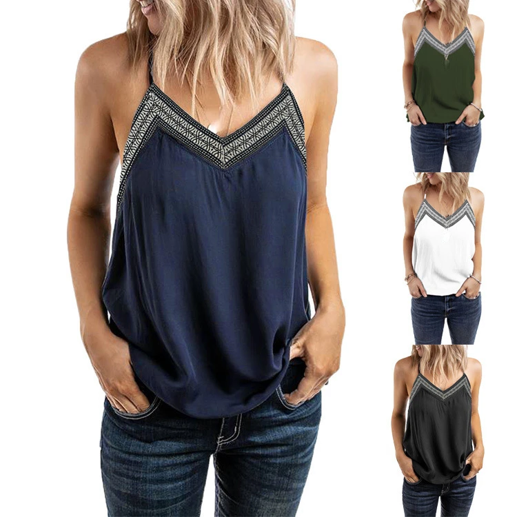 

2022 Summer New Women's Embroidered V-neck Suspenders Sleeveless Vest Strapless Sexy Outer Top