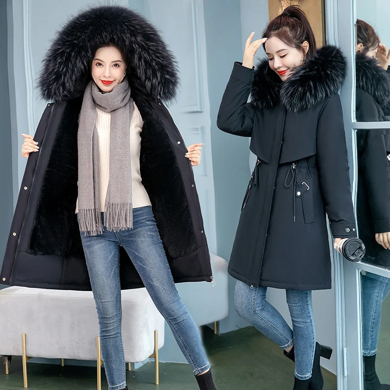 2022 Snow Wear Winter Jacket Women Parka Long Wool Liner Coat Fur Hooded Basic Jacket Female Thick Warm Outwear 6XL