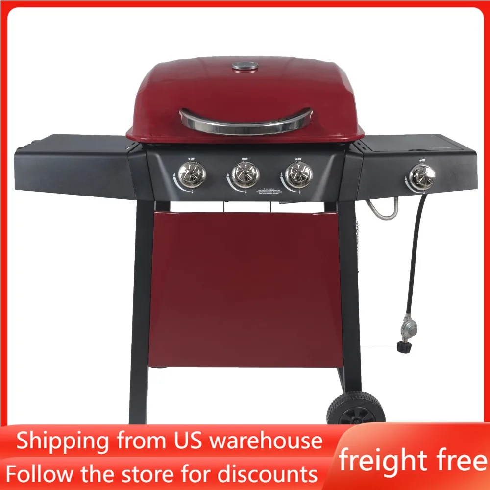 

Red Stainless Steel Barbecue Grill for Outdoor 3-Burner Propane Gas Grill With Side Burner Electric Portable Stove Free Shipping
