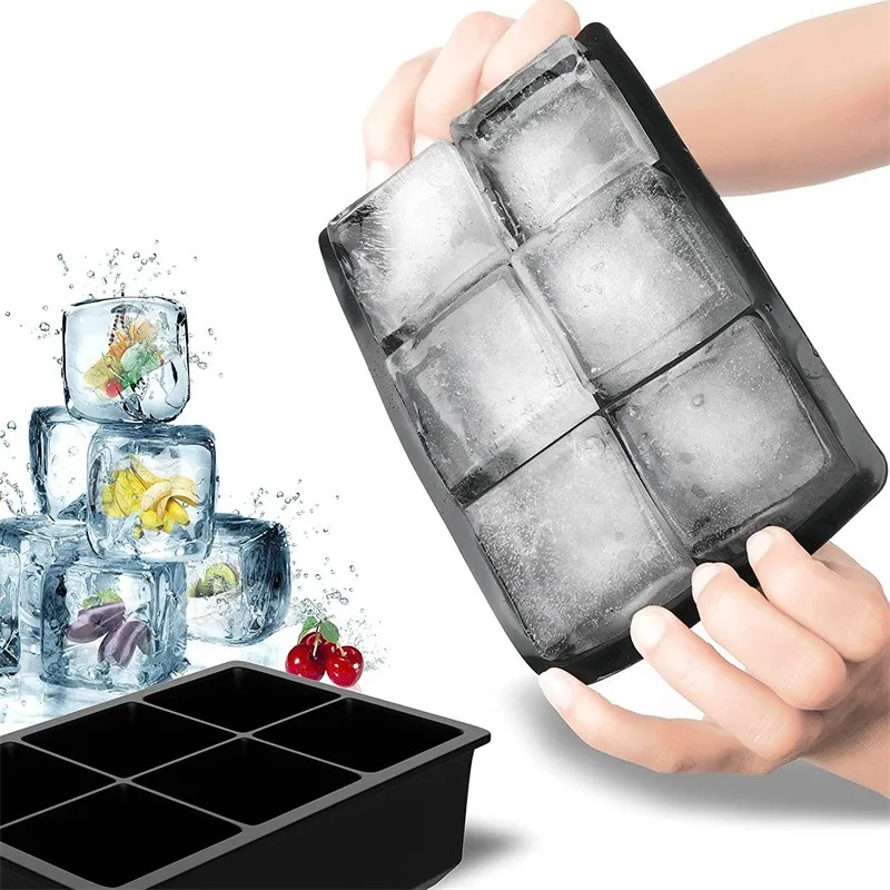 

4/6 Grid Big Ice Food Mold Giant Jumbo Large Food Grade Silicone Ice Cube Square Tray Mold DIY Ice Maker Ice Cube Tray