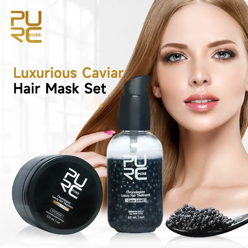 

PURC Caviar Extract Luxury Hair Treatment Set 60ml Hair care essence +120ml hair mask hair repair Soft nourishing Hair Care Sets