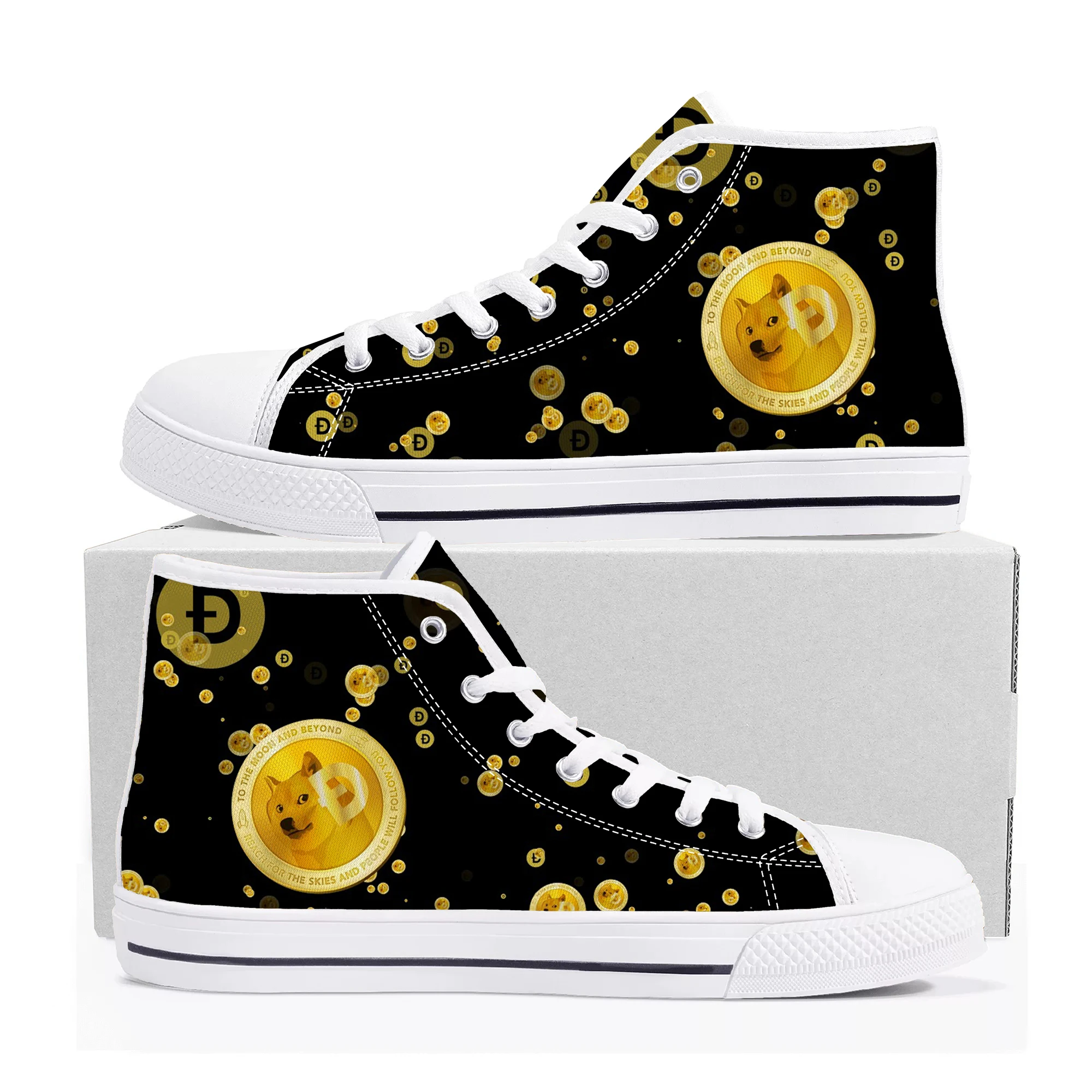 

Dogecoin Crypto Currency Dog Coin High Top Quality Sneakers Mens Womens Teenager Canvas Sneaker Casual Couple Shoes Custom Shoe