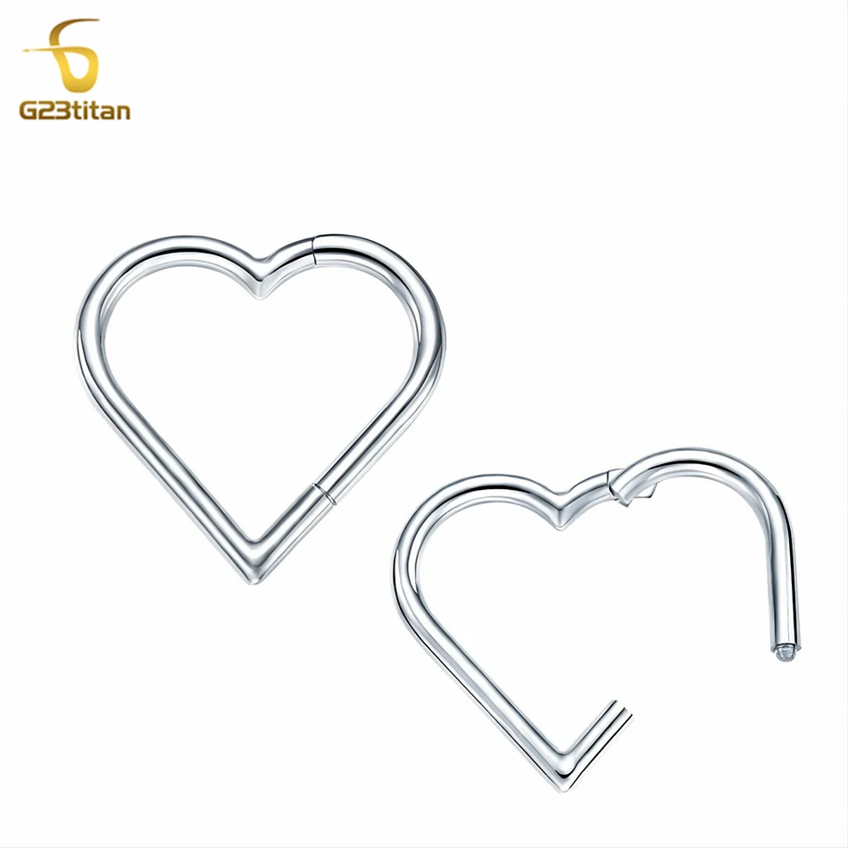 

16G G23 Titanium Heart Septum Ring Daith Piercing Earrings Hoop Nose Clicker Helix Cartilage Tragus Body Jewelry for Women Girls