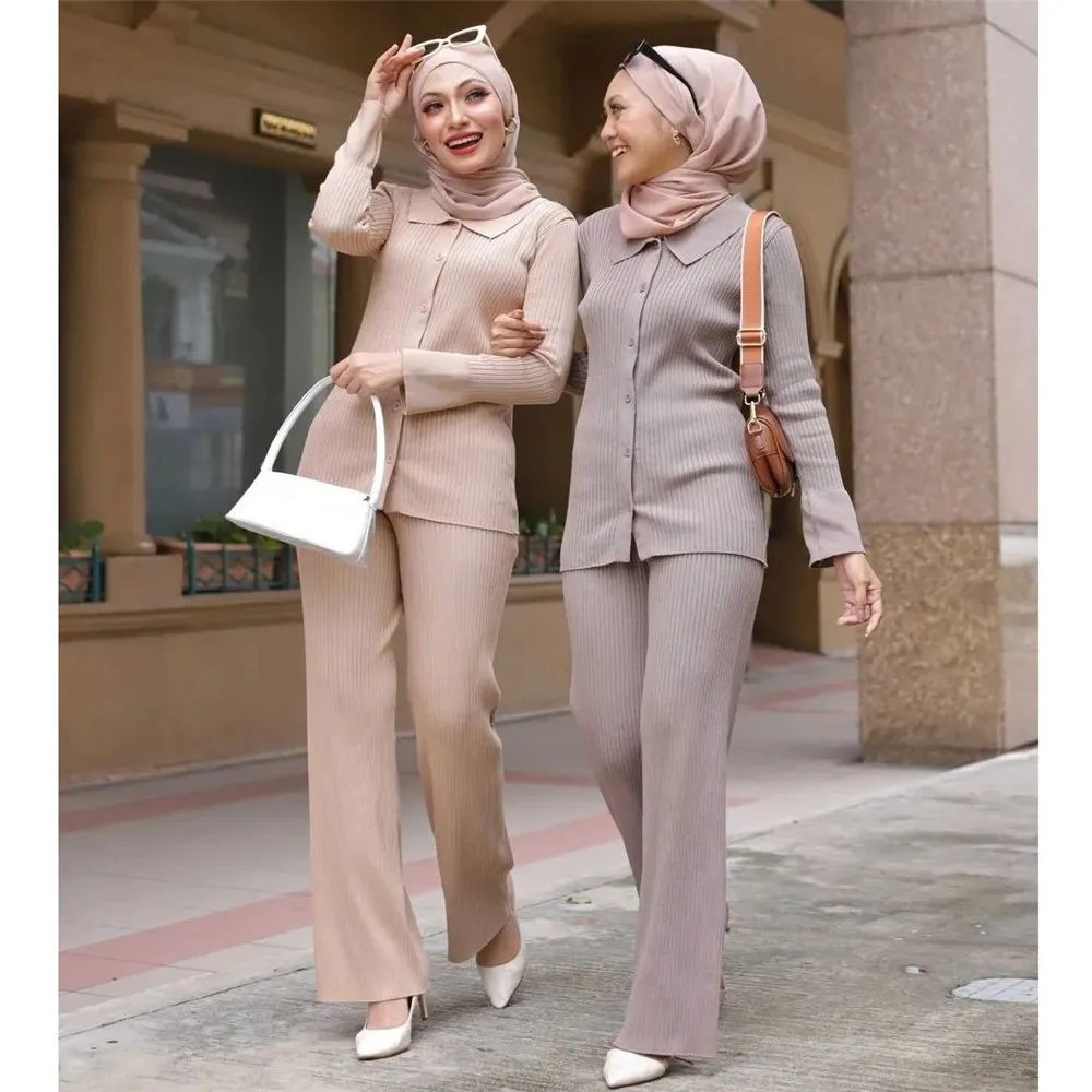 Женский комплект из 2 предметов трикотажный топ и брюки с широкими штанинами