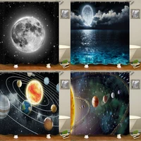 earth universe starry sky shower curtain bathroom decoration waterproof polyester cloth landscape night shower curtains set mat