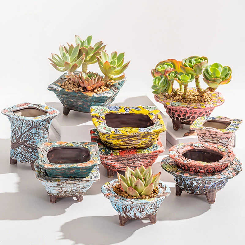 

Горшок для суккулентов в скандинавском стиле, керамический цветочный горшок, грубая керамика, дышащая раковина, фотогоршки, антикварные цв...