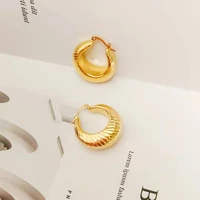 houwu 2021 new exaggerate real 18k gold plated hollow oval hoop earrings round texture moon stainless steel earrings
