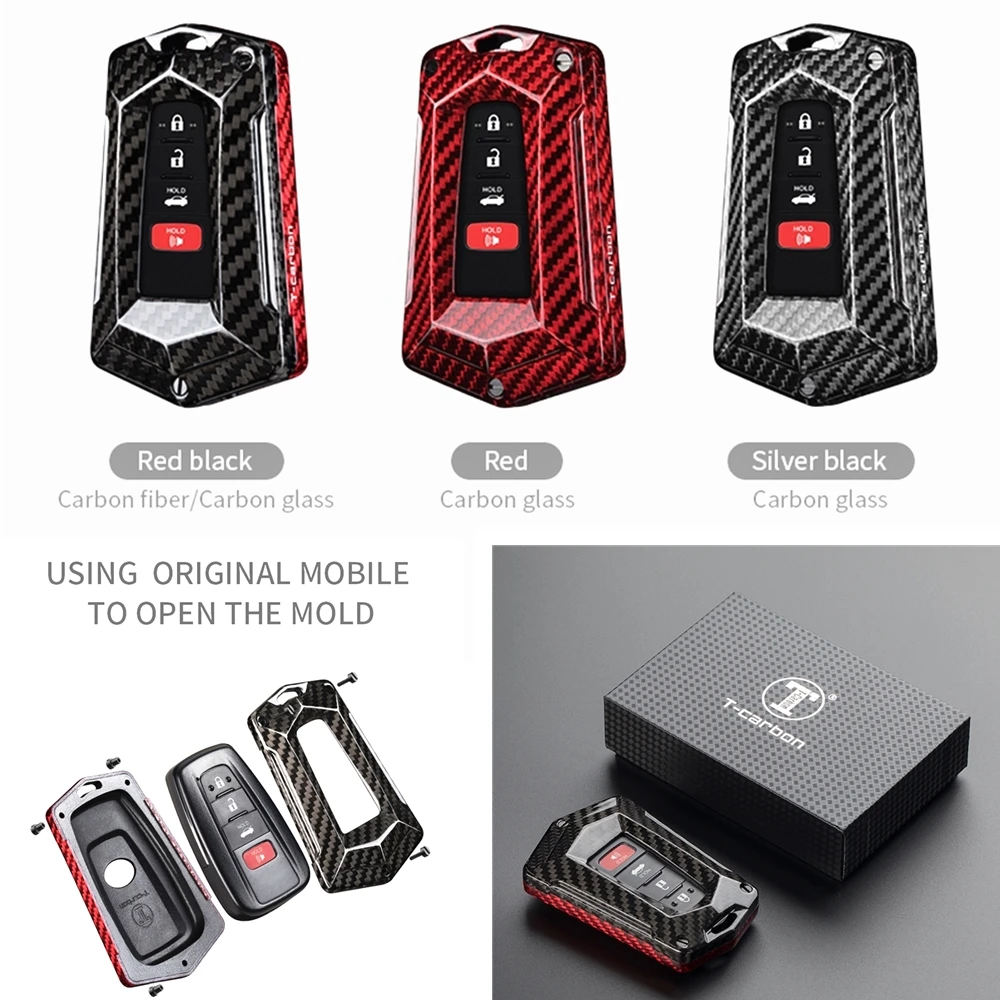 

Carbon Fiber Car Smart Remote Key Fob Cover Case Shell Cap Accessories Trim For Toyota Prius RAV4 Camry 2019-2020