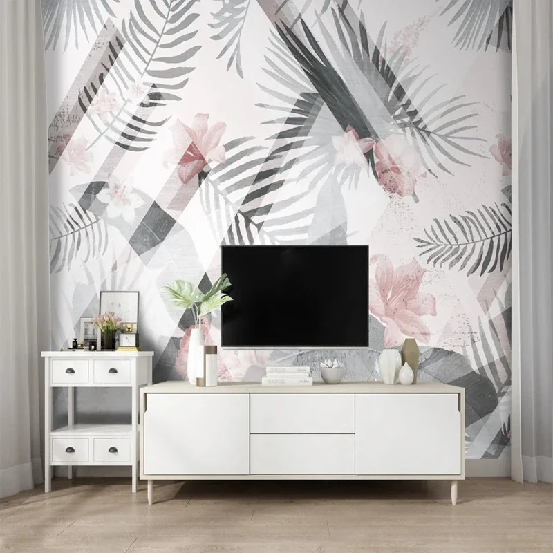 

Custom 3D Photo European Style Pink Flowers Leaves Mural Wallpaper for Girls Bedroom Living Room TV Wall Non-woven Paper Fresco