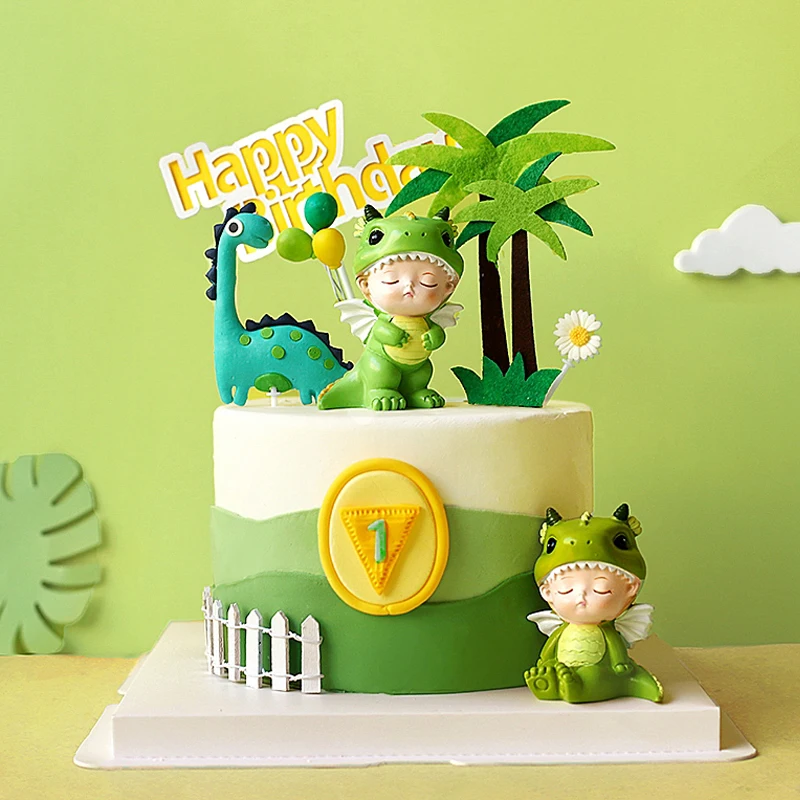 Lovely Dinosaur Baby Cake Topper Resin Dino Forest Styles for Kid Boy Birthday Baby Shower Party Cakes Decoration Dessert Flag