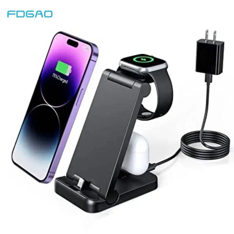 

3 in 1 Foldable Fast Charger Station for Airpods 3 Pro Apple Watch 8 7 6 Fast Charging Stand For iPhone 14 13 12 11 XS XR X 8 7