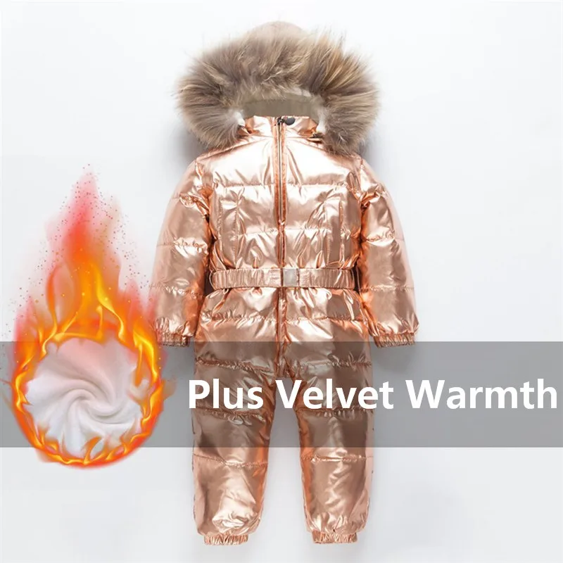 

-30 degree Shiny Children Winter Down Jacket Toddler Romper Kids Thicken Warm Coat Lined Fleece Baby Boys Girls 0-6 Y Jumpsuit