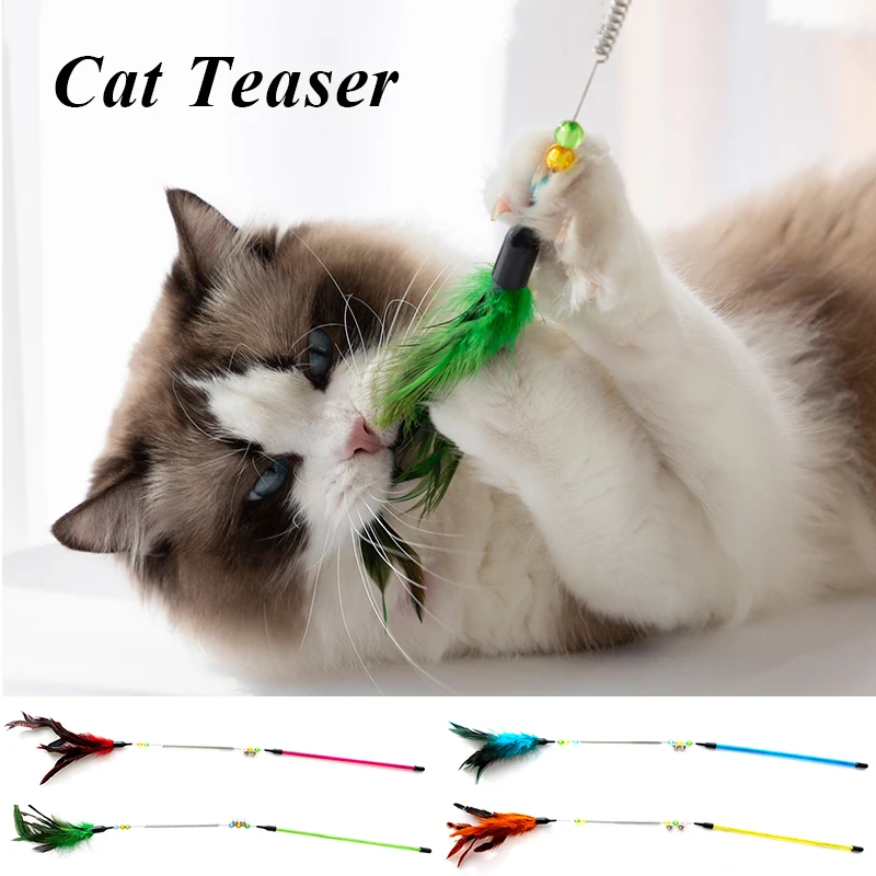 

Забавные палочки с интерактивными перьями для кошек, прочные куриные волосы для маленьких и больших кошек, игрушечные палочки, перьевые пал...