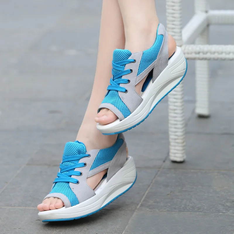

Summer Platform Sandals Women Candy Color Lace-up Casual Breathable Mesh Wedge Sneakers Shoes Woman sandalias mujer WSH3279