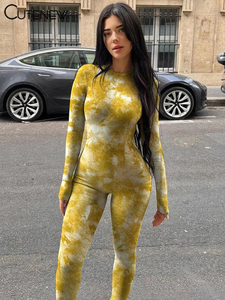 Cutenew базовые комбинезоны с принтом женская мода привлекательный Осенний