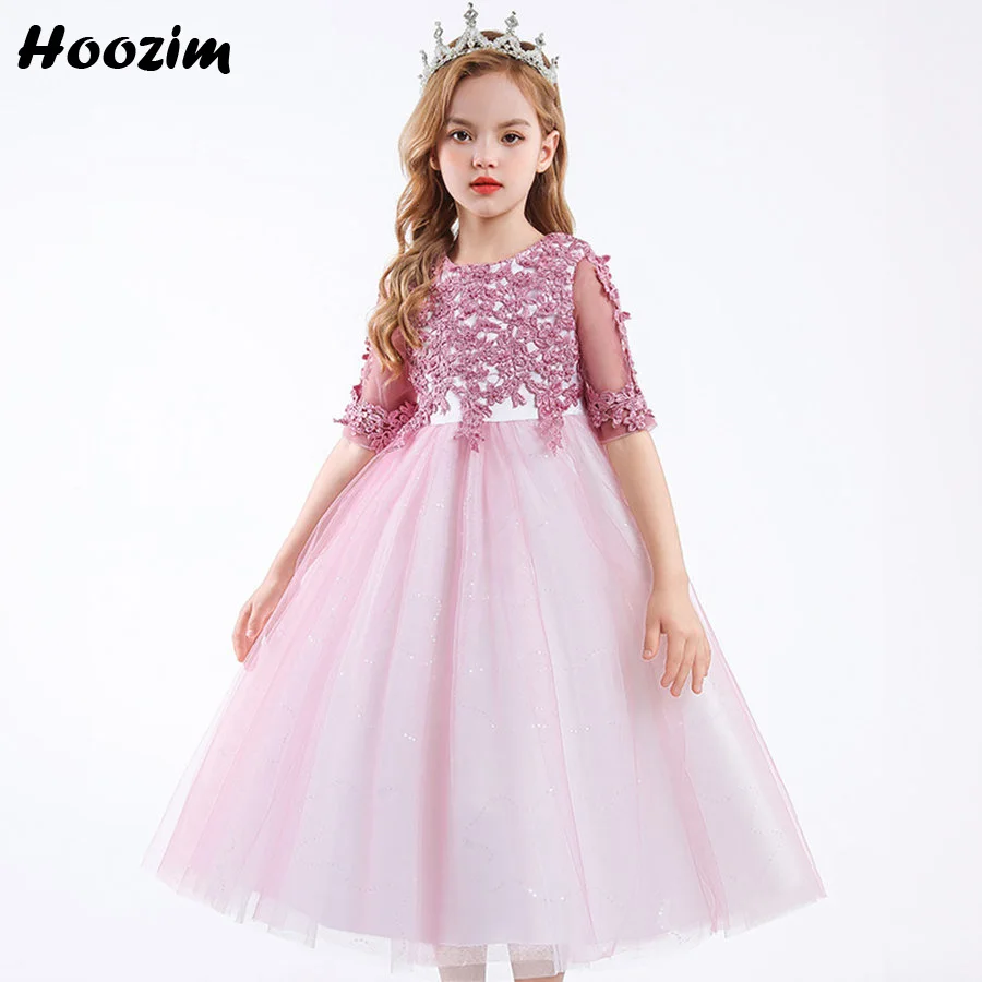 

Радужное Тюлевое платье принцессы с рукавом до локтя, маскарадное и красное платье для девочек от 4 до 13 лет, цветочное вечернее и Свадебное ...