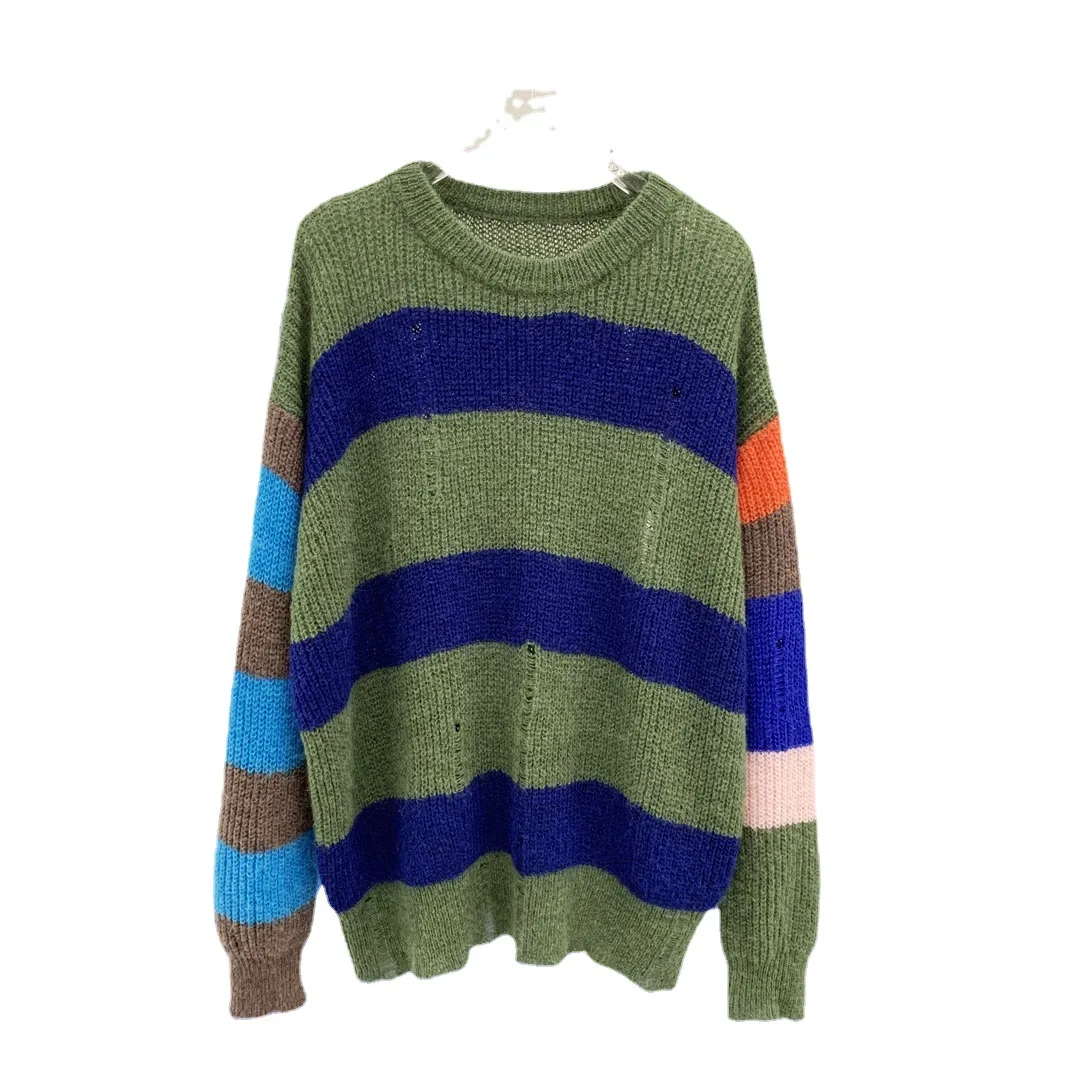 

Winter Women Long Sleeve Pullover Striped Knitted Top O-Neck Korean Design Loose Oversized Sweater Korean Design