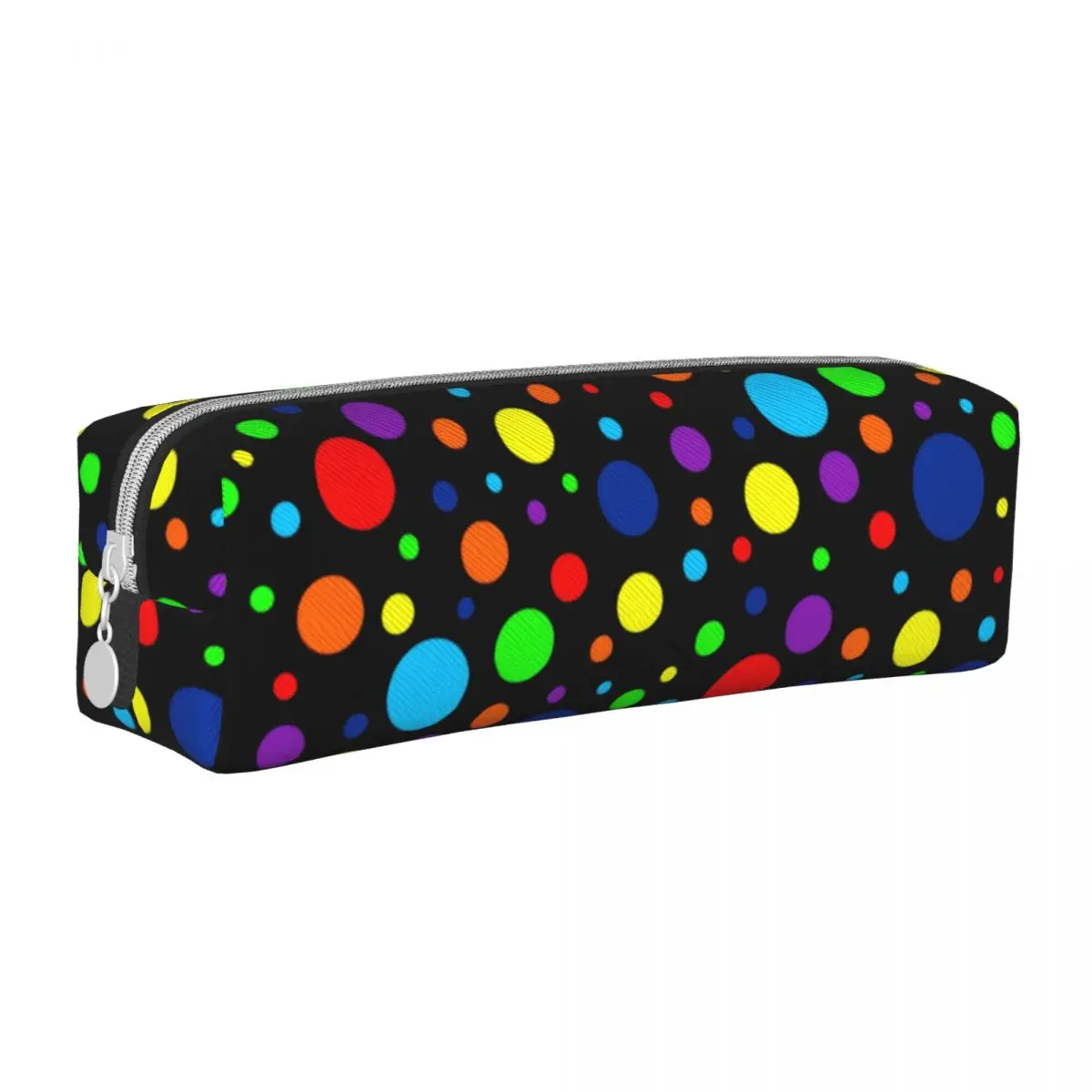 

Rainbow Spots Square Pencil Case Polka Dot Print Teens College Leather Pencil Box Cute Zipper Pen Pouch