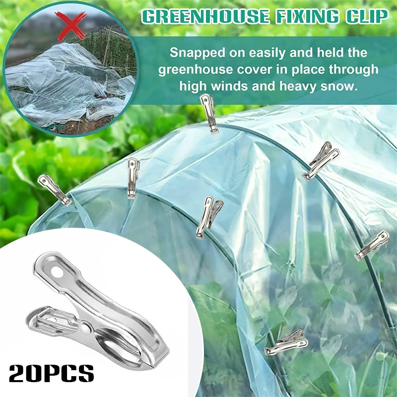 

20PCS Greenhouse Clamps Stainless Steel Garden Clip Shade Cloth Clamps Multipurpose Stainless Metal Garden Clips FU