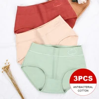 3pcs cotton panties womens mid waist printing lingerie breathable underwear antibacterial bottom crotch