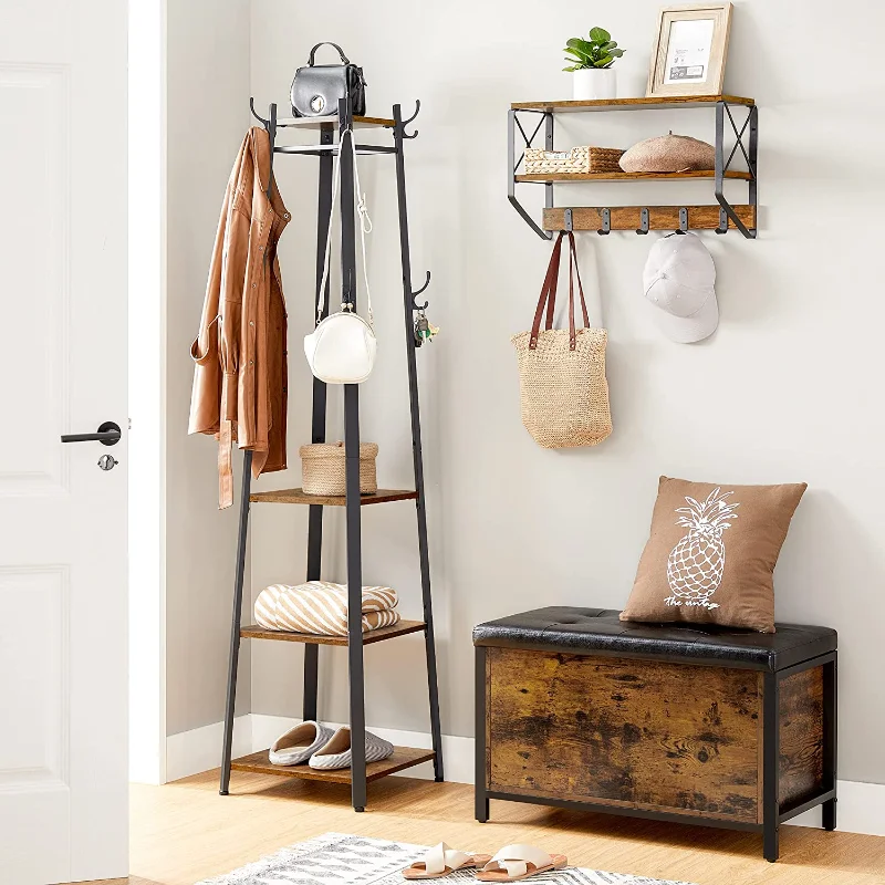 

Coat Rack, Coat Stand with 3 Shelves, Living Room Furniture