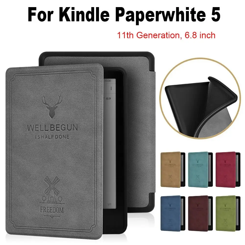 

11th Generation 6.8 inch Smart Case Funda PU Leather E-book Reader Folio Cover Soft Shockproof for Kindle Paperwhite 5