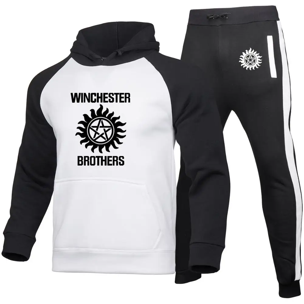

Spring Autumn Men's hoodie winchester brothers Print Colorblock Casual Cotton Short Sleeve high quality Men's jackets Sportswear