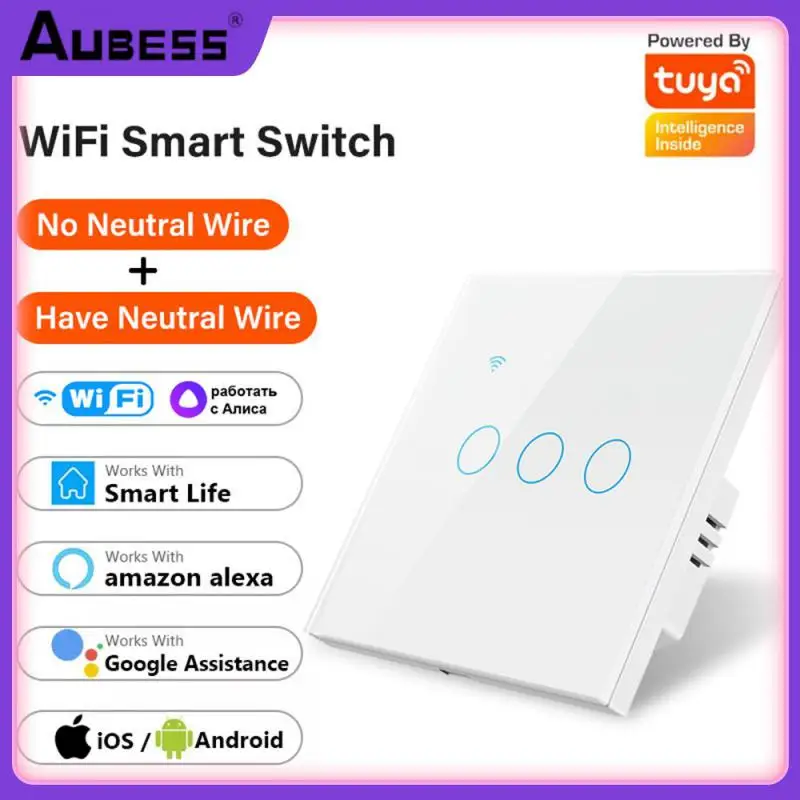 

1/2/3/4 Gang Smart Touch Switch Aubess Wifi Tuya Wif Wall Button Support Alexa Google Home Touch Light Switch Hot Home Assistant