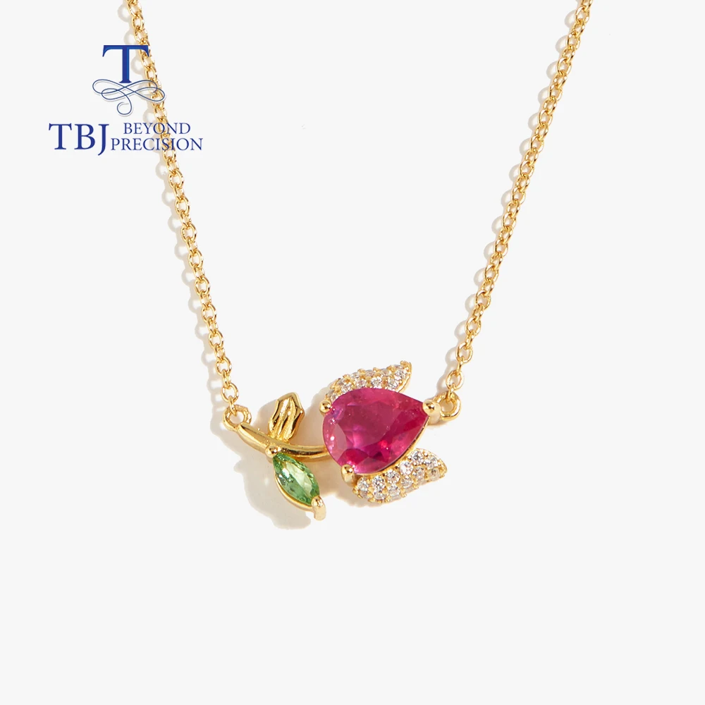 Женское ожерелье из серебра 925 пробы с натуральным Рубином