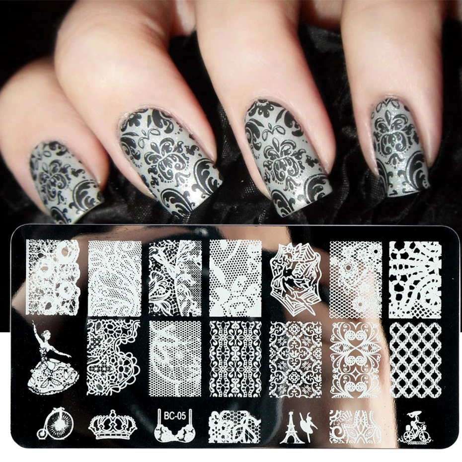 Nail Stamping Plates Lace Petals Butterfly Mandala Plants Abstract Stamp Art Templates Polish Printing Stencils Mold |
