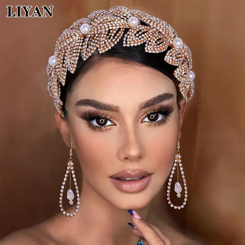 

Женская повязка для волос с кристаллами LIYAN, свадебный аксессуар для волос в античном стиле, свадебный набор, короны, серьги, свадебные повяз...