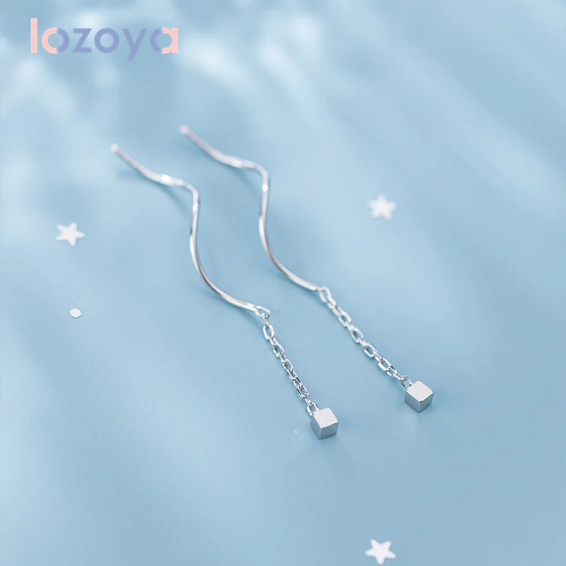 

Женские длинные серьги Lozoya, серебро 925 пробы, простые волнистые маленькие квадратные серьги с цирконием, модные роскошные ювелирные украшен...