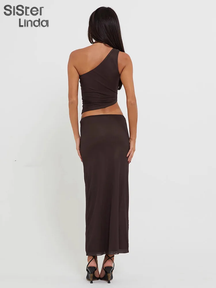 Женский комбинезон с юбкой Sisterlinda летний ажурный костюм до щиколотки лямкой на