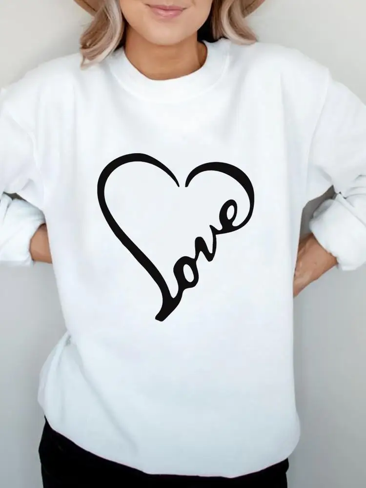 

Autumn Spring Fashion Casual Long Sleeve Graphic Sweatshirts Love Heart Geometric Women Print Female Clothing Pullovers