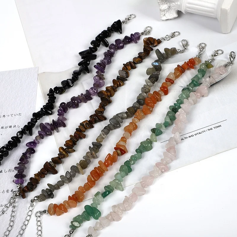 

Handmade Natural Gemstone bracelet Women Adjustable Belt Extension Bohemian Colorful Crystal Crushed Stone Strand Bracelets gift
