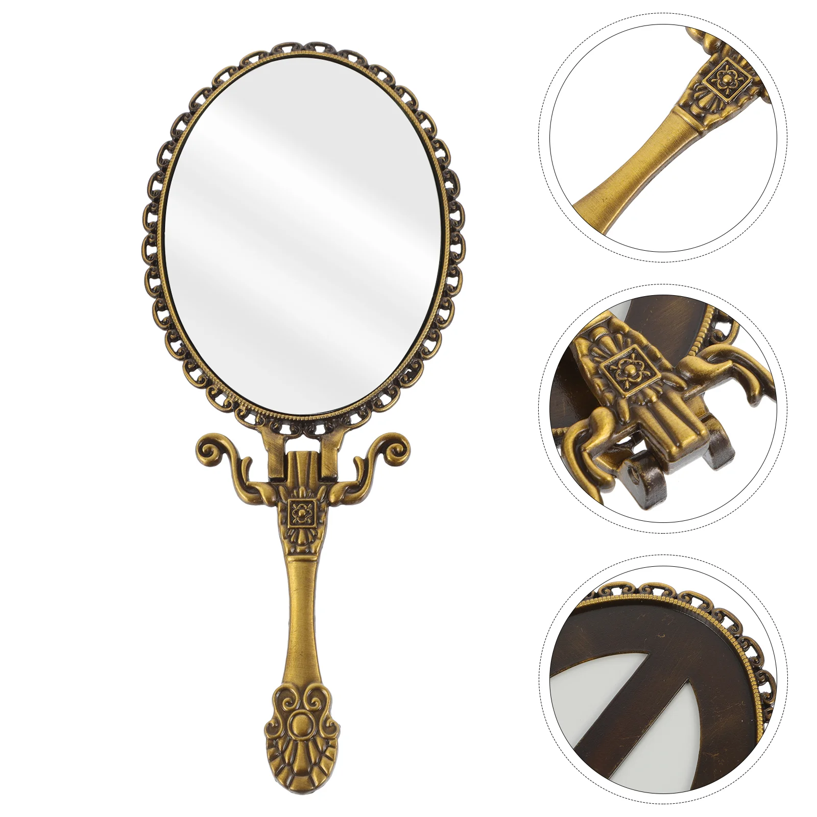 

Folding Mirror Handle Handheld Travel Compact Manual Women Portable Zinc Alloy Makeup Heart