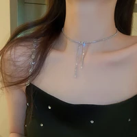 diamond inlaid zircon bow necklace for women new simple temperament luxury elegant simple versatile korean fashion jewelry gifts