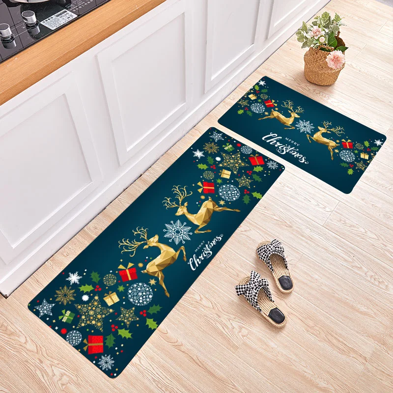 

Non-slip Long Kitchen Rug Christmas Home Decoration Floor Mat Carpet High Density Crystal Velvet Living Room Entrance Door Mat