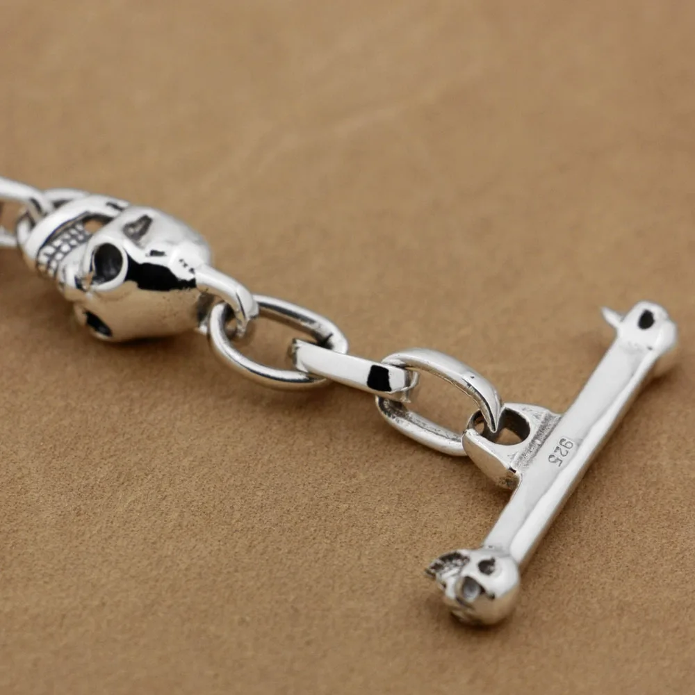 Браслет с черепами из стерлингового серебра 925 пробы байкерская цепочка в стиле