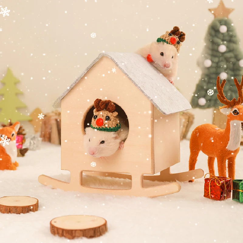 

Hamster Swing House Cage Warm Hidding Shelter for Fancy Rat Guinea Pig Winter Wooden House Habitat Decoration