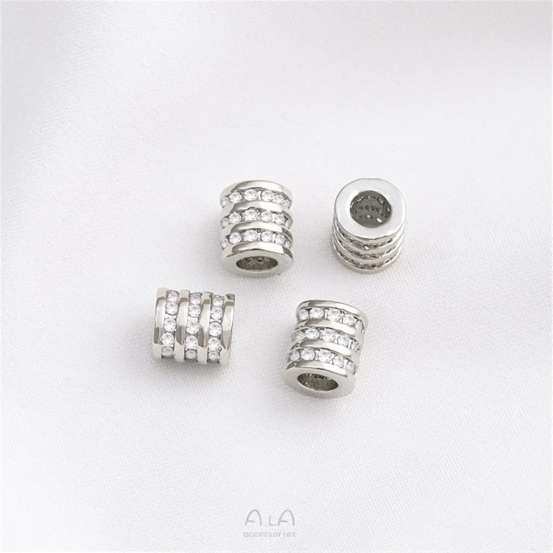 Бусины-бочки из циркона с платиновым покрытием большие отверстия отдельные