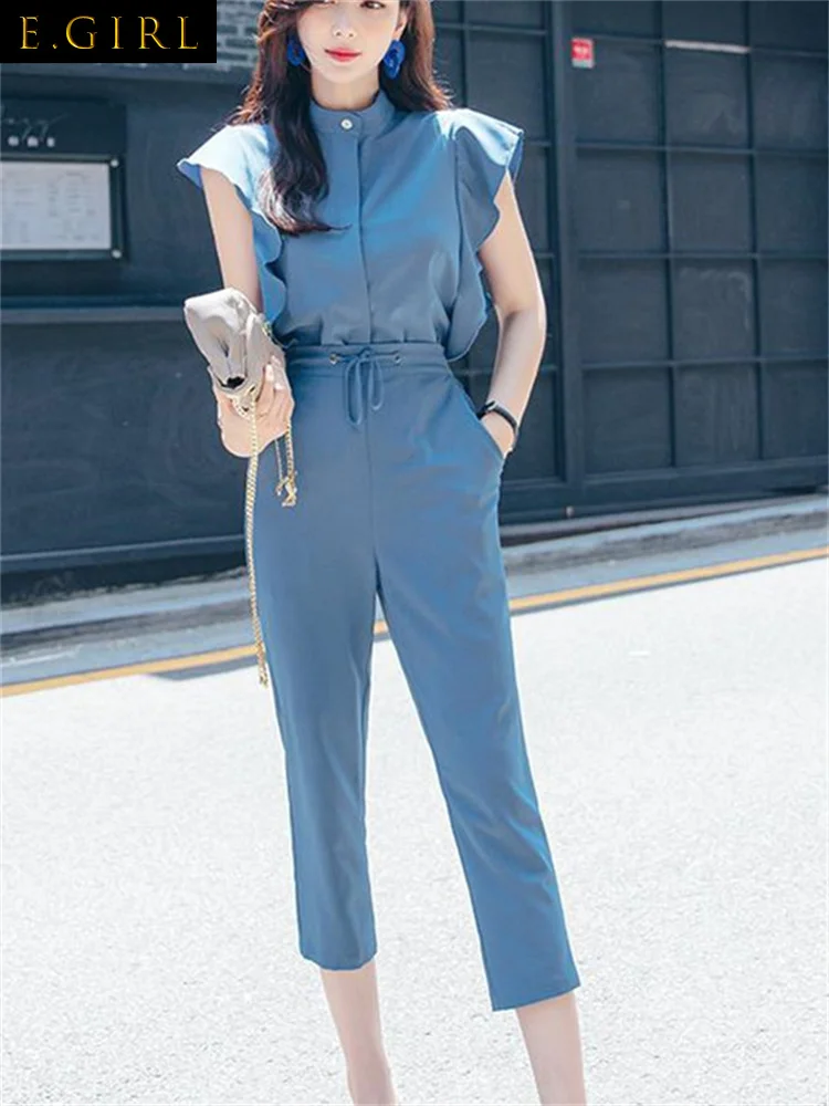 

E GIRLS 2022 Women Summer 2-piece Set Slim High Waist Pants Suit