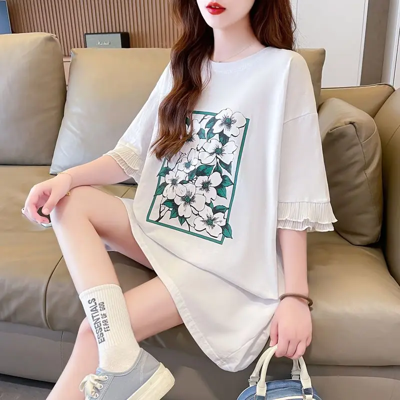 Футболка женская с коротким рукавом свободная однотонная Модная рубашка