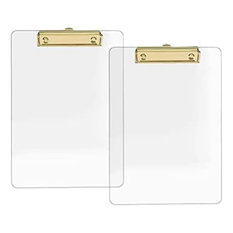 

2 Pack Clear Acrylic Clipboard With Gold Clip, 8.8X12.2 A4 Letter Size, School And Home Supplies,Office Supplies
